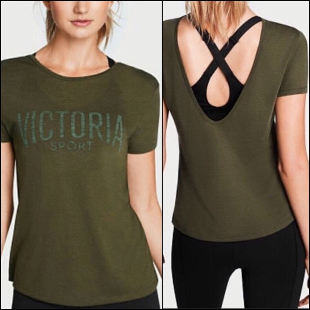 Victoria’s Secret Victoria Sport S Scoop Back T-shirt Green Short Sleeve Logo